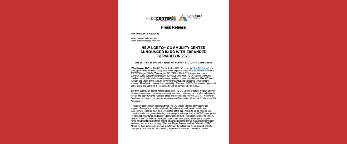 1st page of press release about new community center space